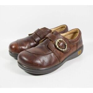 Alegria Brown Leather Flats with Buckle